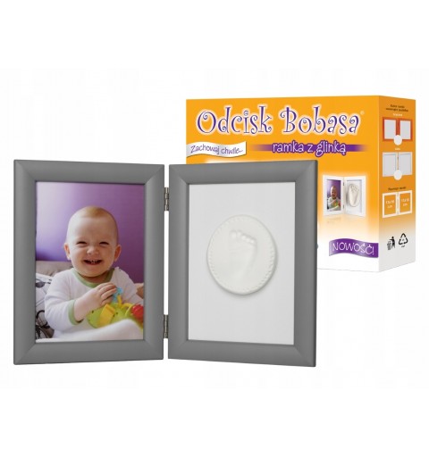 Odcisk Bobasa - podwójna ramka z glinką| Szara